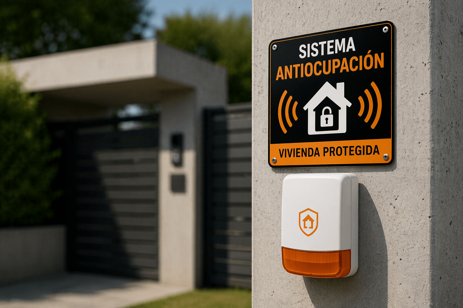 Sistema de antiocupación instalado en vivienda con alarma y cartel de vivienda protegida en Cáceres