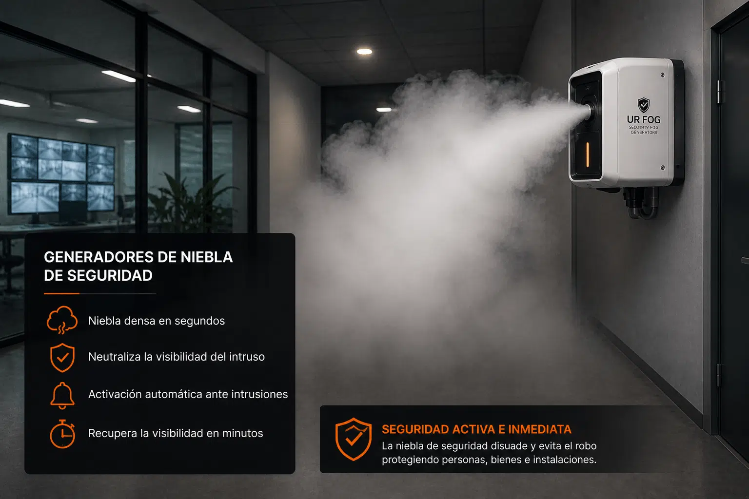 Generadores de niebla de seguridad en Cáceres Generador de niebla de seguridad activado en interior de negocio para impedir robos en segundos en Cáceres